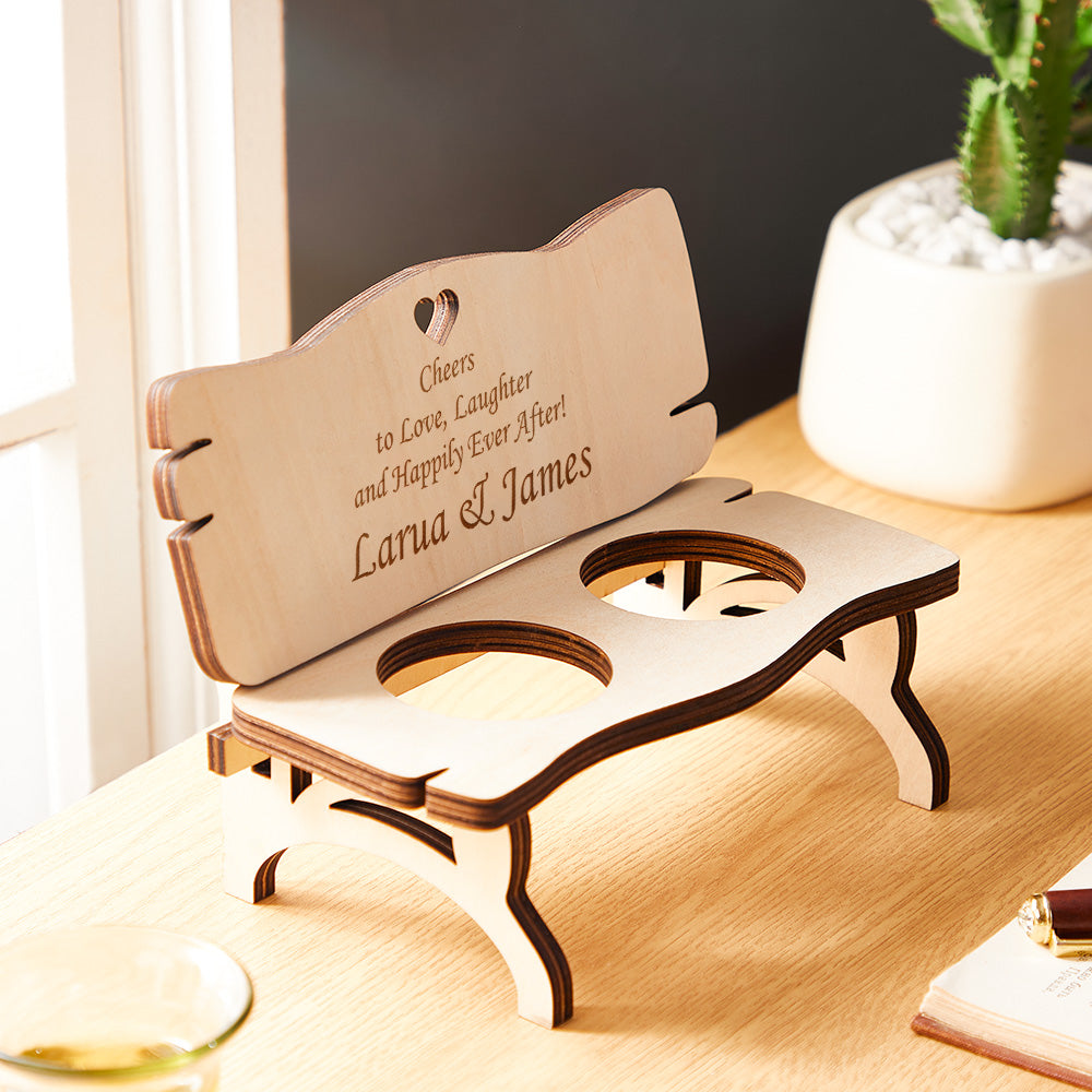 Custom Engraved Decor Personalised Wooden Bench With Shot Glasses Creative Gift