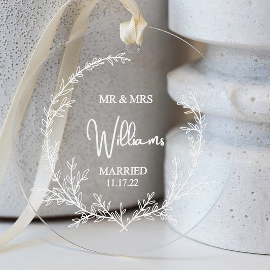Customised Clear Acrylic Wedding Ornament with Names and Date Personalised Engaged Ornament Gift for the Couple