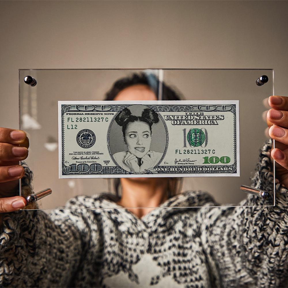 Custom Portrait Money 100 Dollar Bill | Personalised Desk Decor Face Money Double Sided Perfect Gift For Couples On Valentines Day