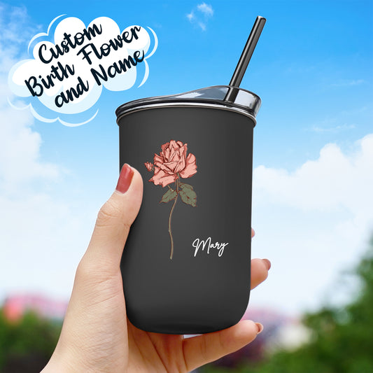 Custom Name Birth Flower Straw Coffee Cup 12oz/350ml - Personalised and Stylish