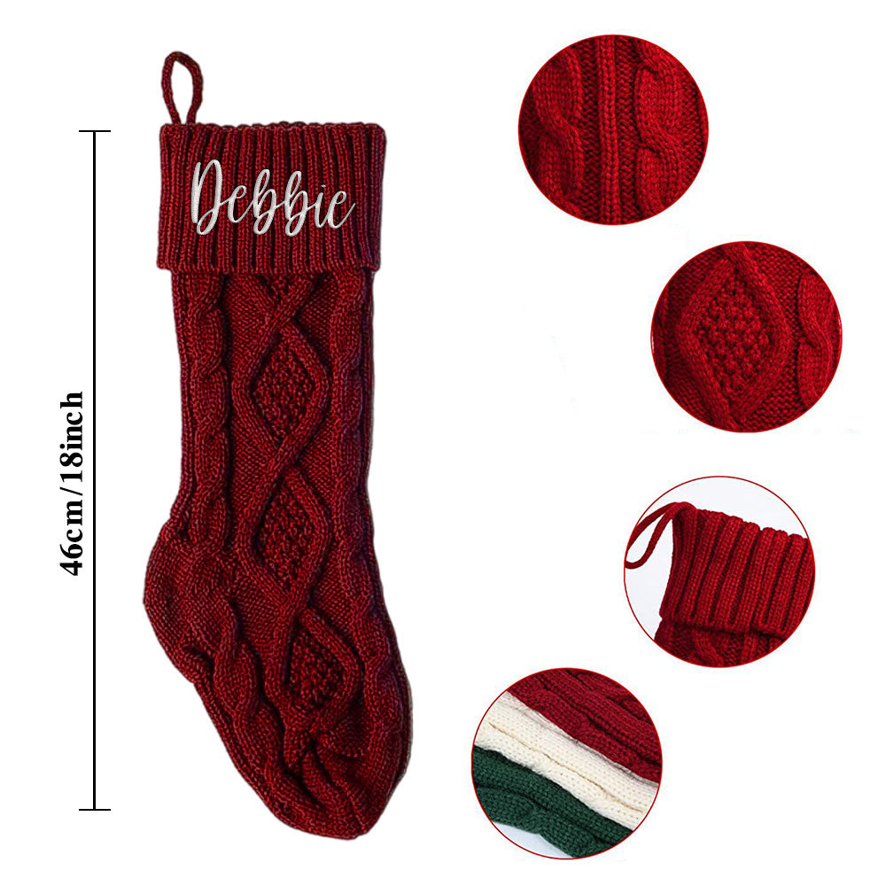 Personalised Christmas Stocking with Name Knitted Xmas Stockings Decoration