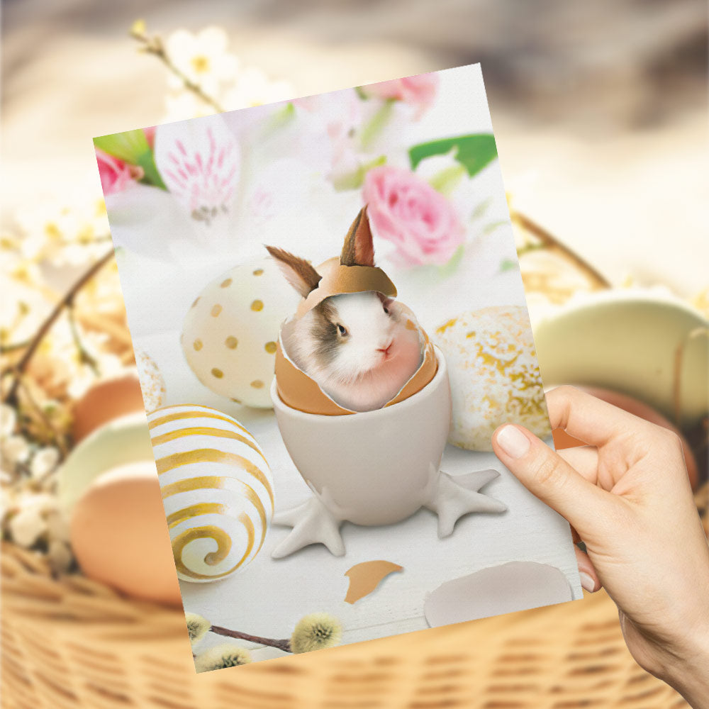 Easter Bunny Inside Eggshell – Charming Holiday Greeting Card