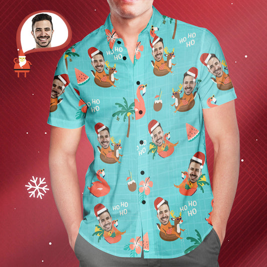 Custom Face Christmas Pool Party Hawaiian Shirt Men's Personalised Christmas Gift
