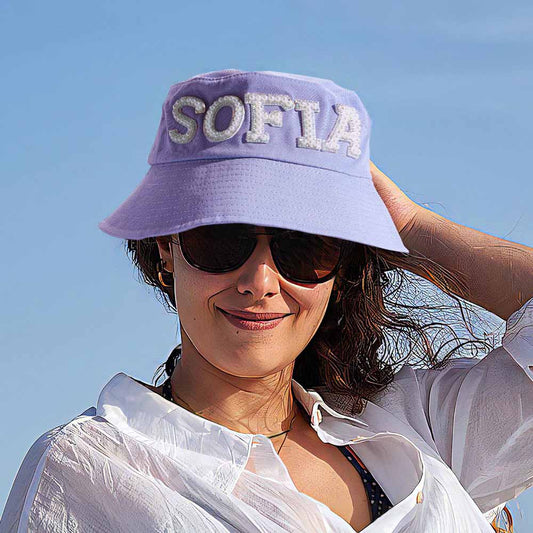 Custom Name Purple Fisherman Hat – Beach Vacation Sun Protection Accessory
