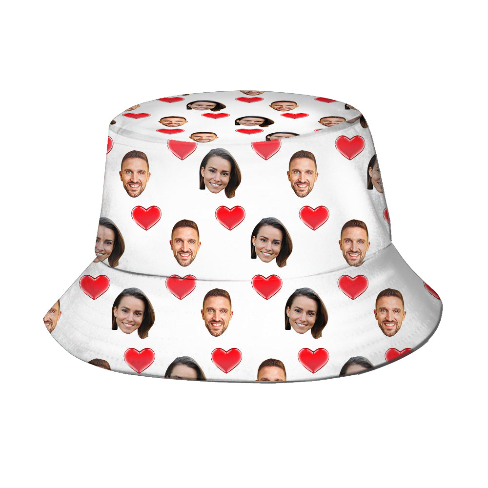 Custom Face Bucket Hat Personalised Heart Print Summer Unisex Fisherman Hat