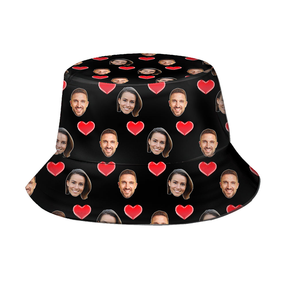 Custom Face Bucket Hat Personalised Heart Print Summer Unisex Fisherman Hat