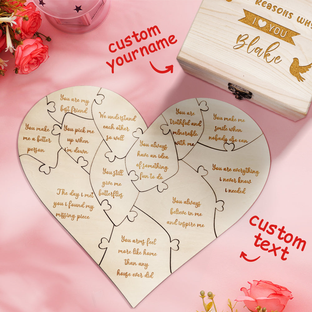 Personalised Wooden Puzzle with Box Reasons Why I Love You Unique Gift for Lover