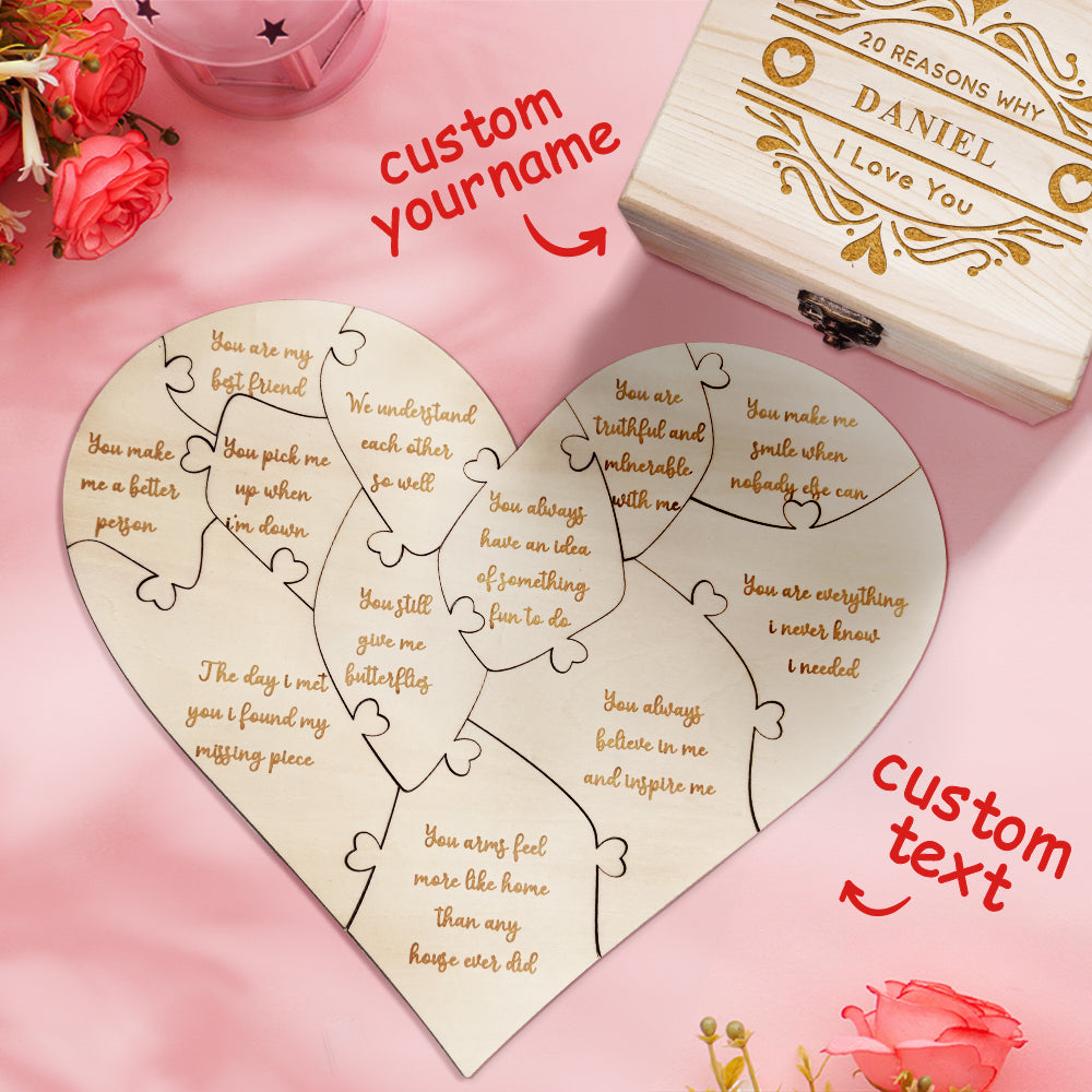 Personalised Wooden Puzzle with Box Reasons Why I Love You Unique Gift for Lover