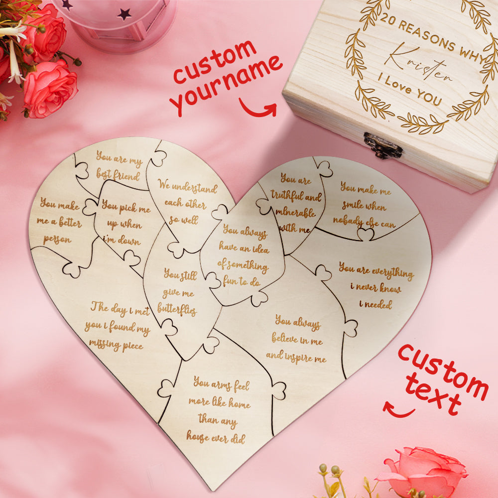 Personalised Wooden Puzzle with Box Reasons Why I Love You Unique Gift for Lover