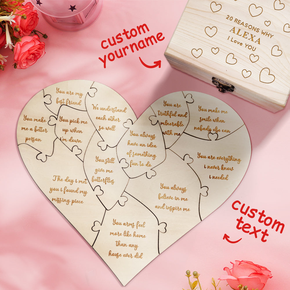 Personalised Wooden Puzzle with Box Reasons Why I Love You Unique Gift for Lover