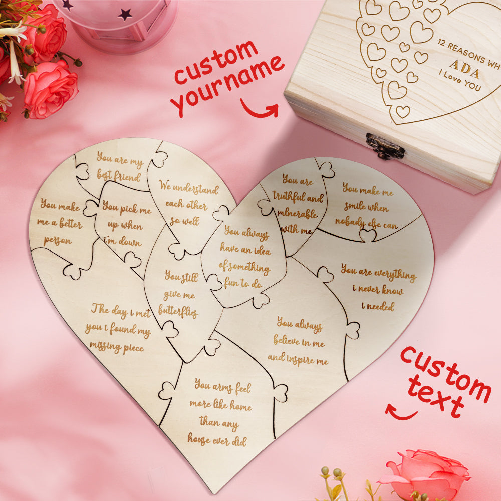 Personalised Wooden Puzzle with Box Reasons Why I Love You Unique Gift for Lover