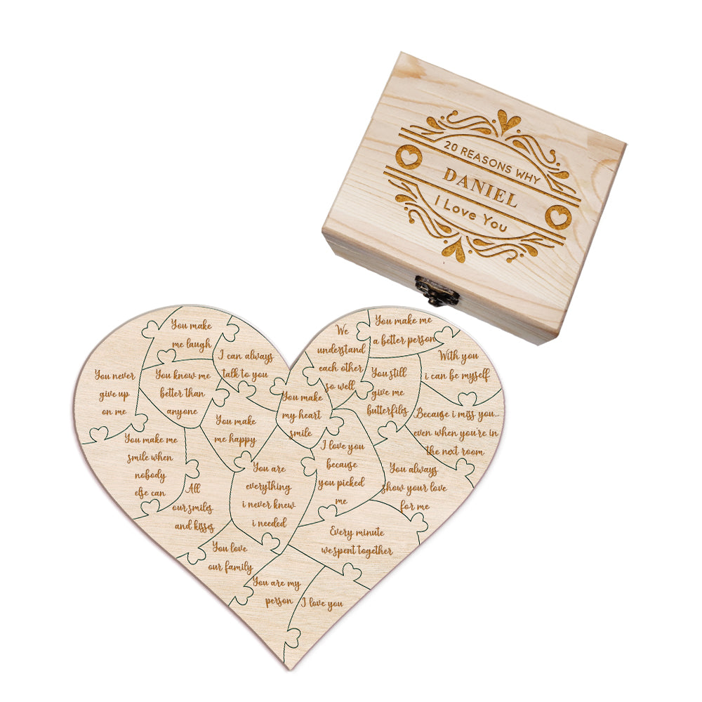 Personalised Wooden Puzzle with Box Reasons Why I Love You Unique Gift for Lover