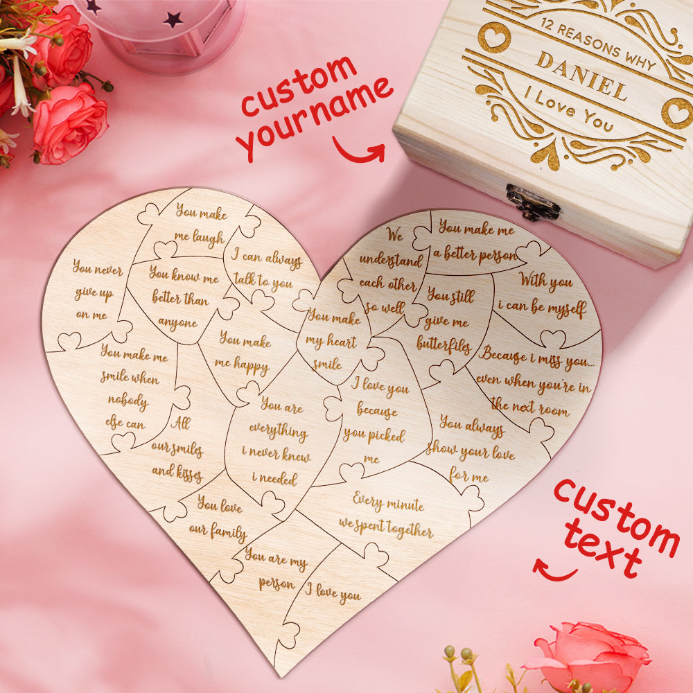 Personalised Wooden Puzzle with Box Reasons Why I Love You Unique Gift for Lover