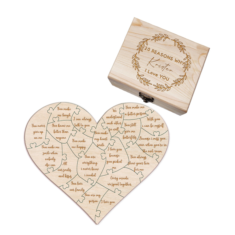 Personalised Wooden Puzzle with Box Reasons Why I Love You Unique Gift for Lover