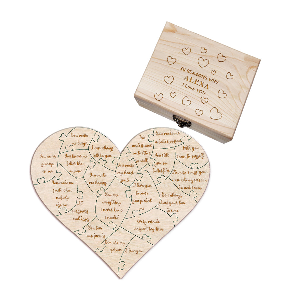 Personalised Wooden Puzzle with Box Reasons Why I Love You Unique Gift for Lover