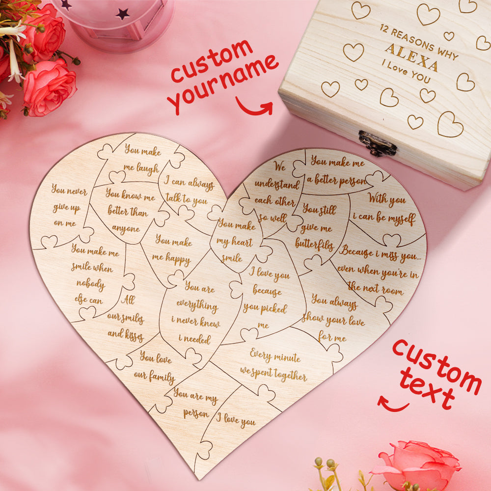 Personalised Wooden Puzzle with Box Reasons Why I Love You Unique Gift for Lover