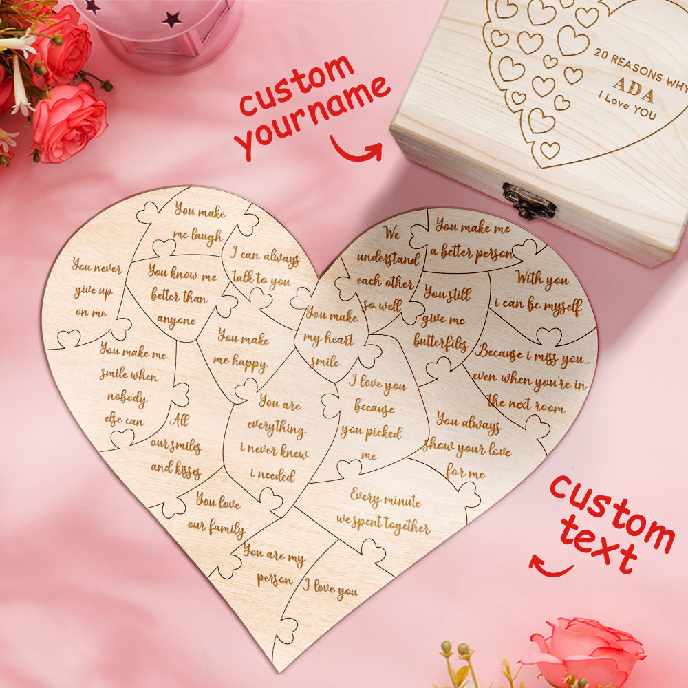 Personalised Wooden Puzzle with Box Reasons Why I Love You Unique Gift for Lover