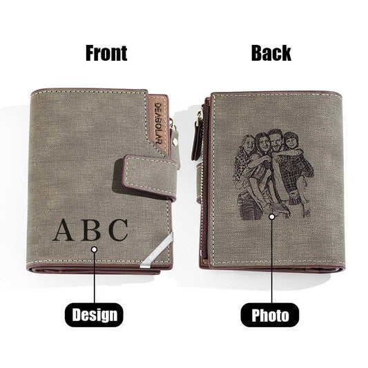 Personalised Photo Men's Foldable Leather Wallet with Text Father's Day Birthday Gift for Him