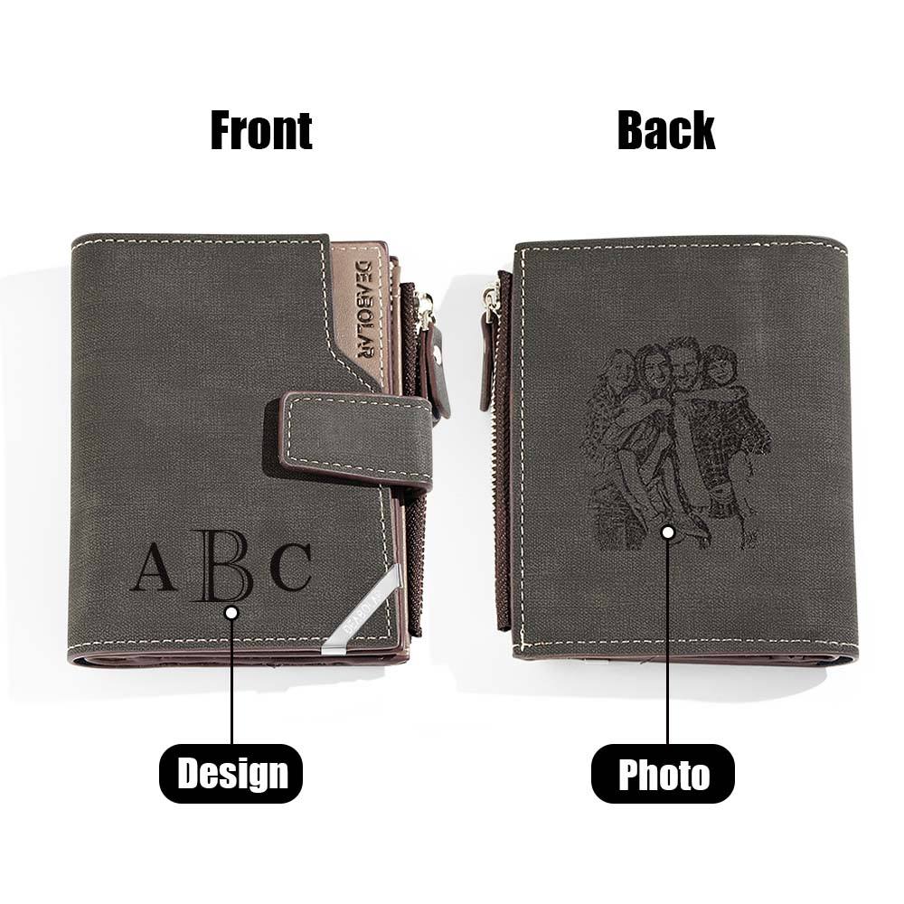 Personalised Photo Men's Foldable Leather Wallet with Text Father's Day Birthday Gift for Him