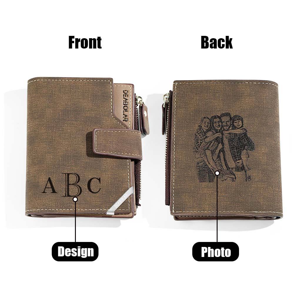 Personalised Photo Men's Foldable Leather Wallet with Text Father's Day Birthday Gift for Him