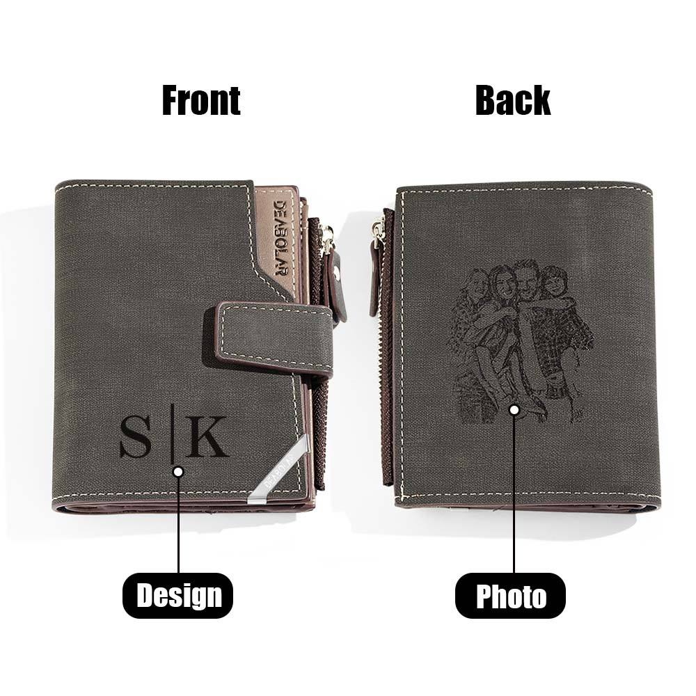 Personalised Photo Men's Foldable Leather Wallet with Text Father's Day Birthday Gift for Him
