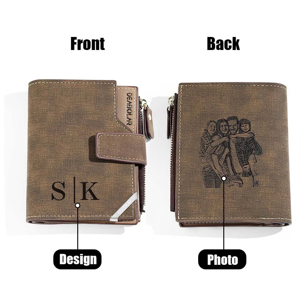 Personalised Photo Men's Foldable Leather Wallet with Text Father's Day Birthday Gift for Him