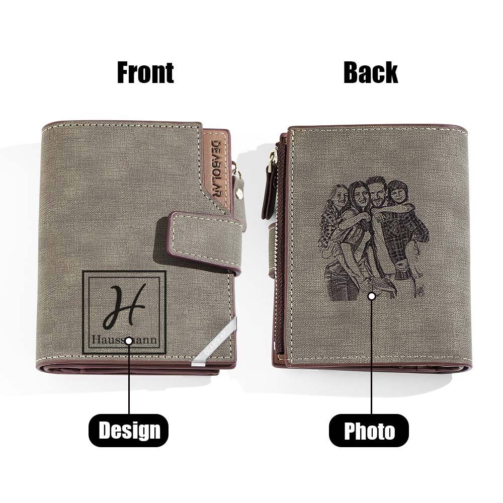 Personalised Photo Men's Foldable Leather Wallet with Text Father's Day Birthday Gift for Him