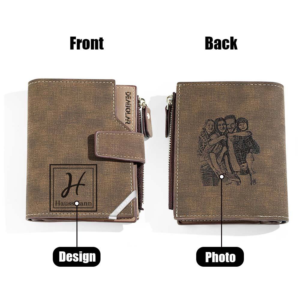 Personalised Photo Men's Foldable Leather Wallet with Text Father's Day Birthday Gift for Him