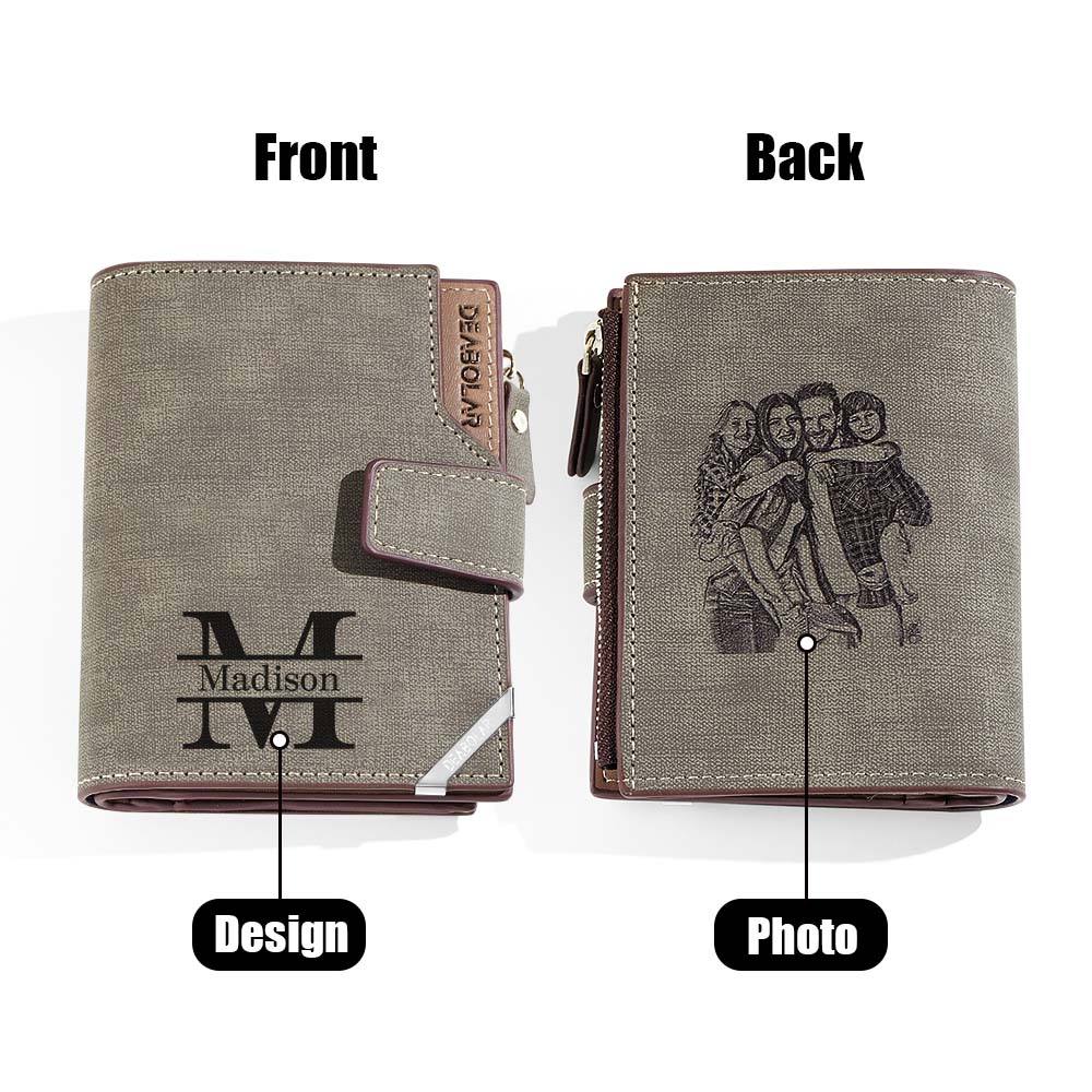 Personalised Photo Men's Foldable Leather Wallet with Text Father's Day Birthday Gift for Him