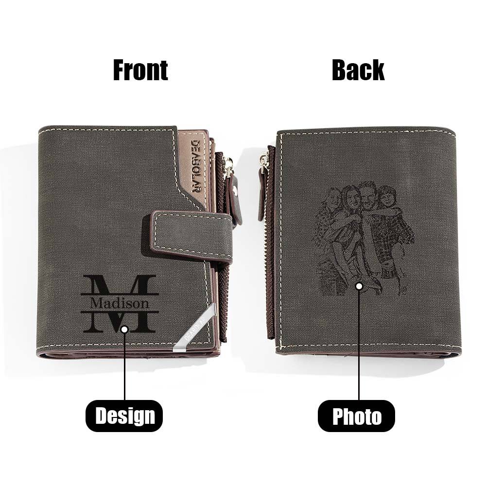Personalised Photo Men's Foldable Leather Wallet with Text Father's Day Birthday Gift for Him