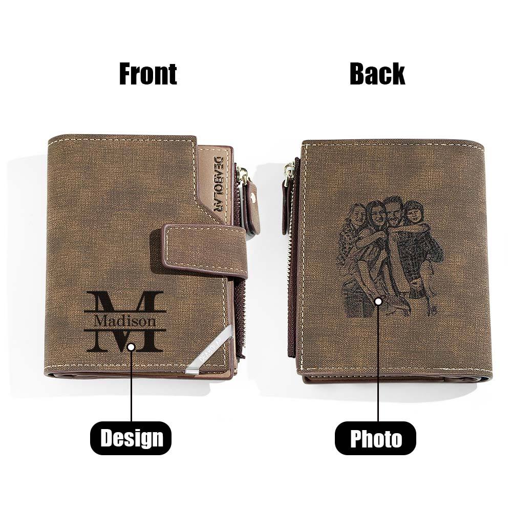 Personalised Photo Men's Foldable Leather Wallet with Text Father's Day Birthday Gift for Him
