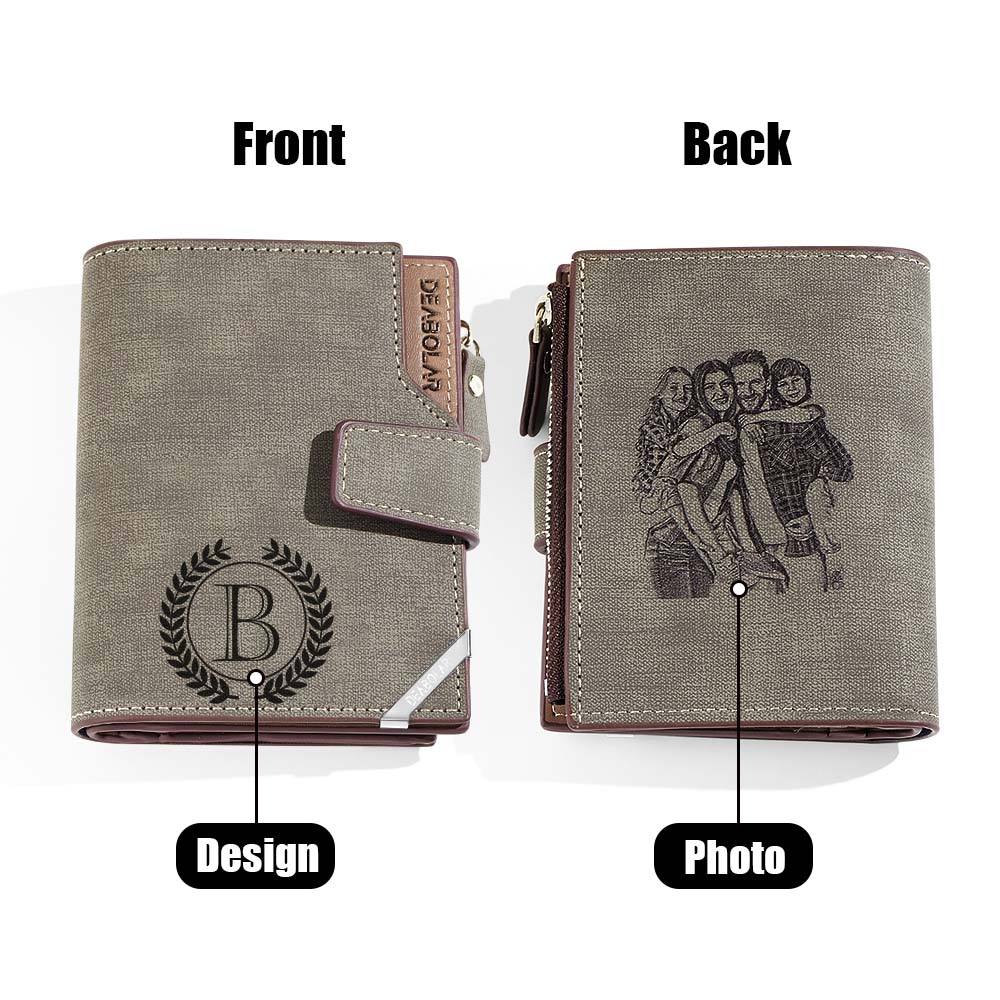Personalised Photo Men's Foldable Leather Wallet with Text Father's Day Birthday Gift for Him
