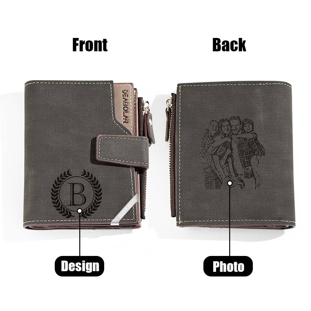 Personalised Photo Men's Foldable Leather Wallet with Text Father's Day Birthday Gift for Him