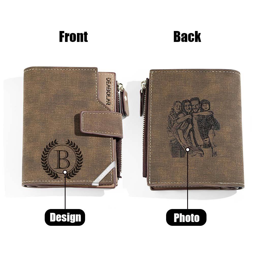 Personalised Photo Men's Foldable Leather Wallet with Text Father's Day Birthday Gift for Him