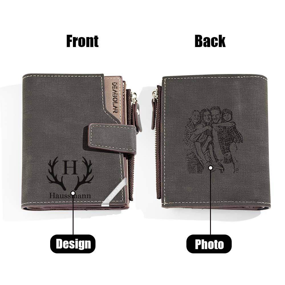 Personalised Photo Men's Foldable Leather Wallet with Text Father's Day Birthday Gift for Him