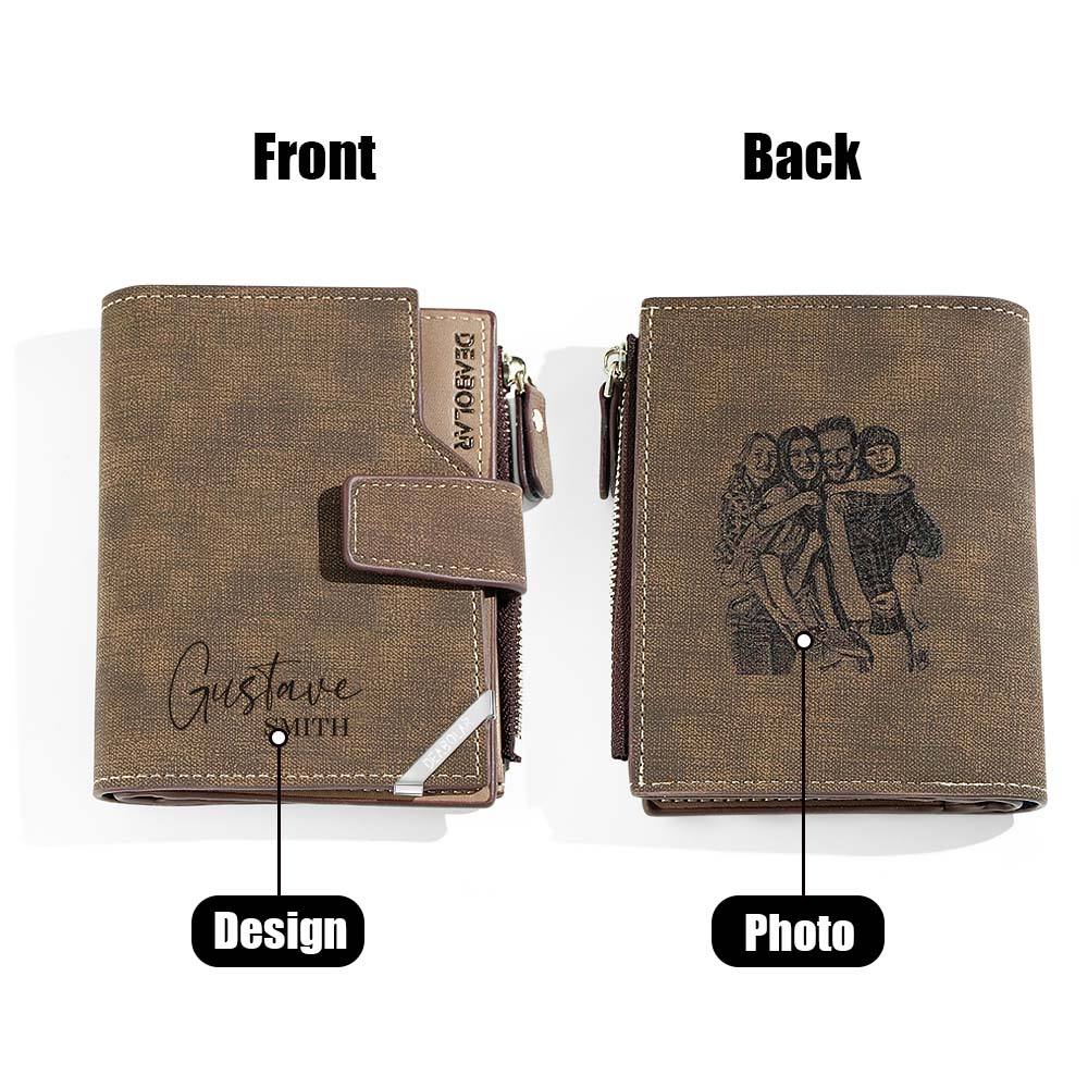 Personalised Photo Men's Foldable Leather Wallet with Text Father's Day Birthday Gift for Him
