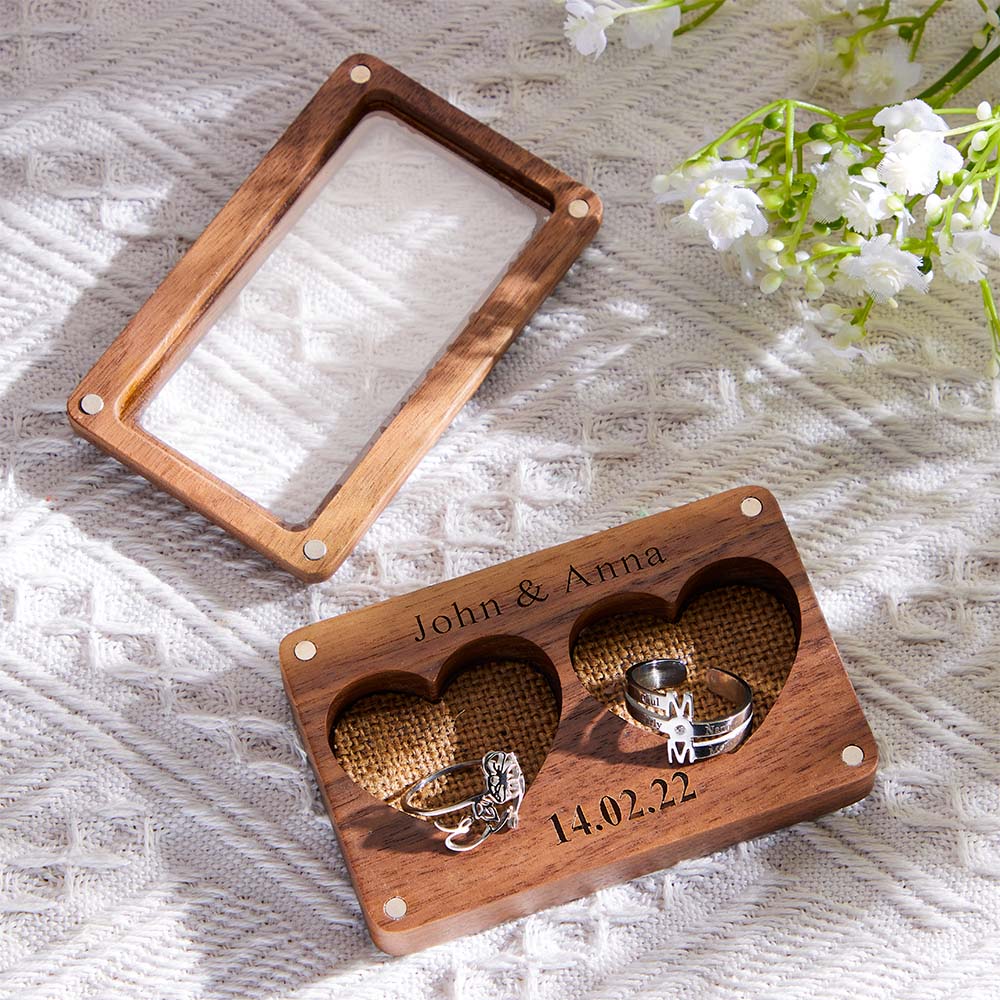 Engraved Love Ring Box Personalised Visible Jewelry Packaging Box for Couples