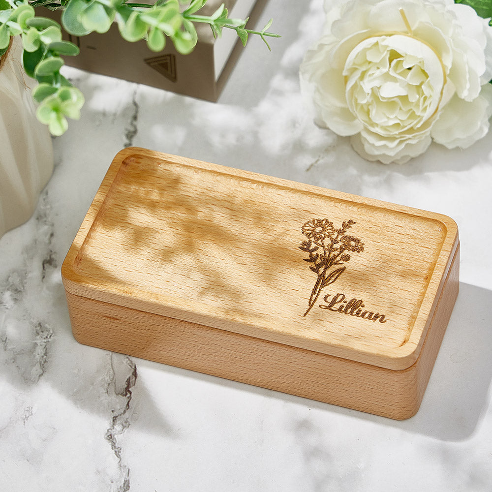 Personalised Birth Flower Jewellery Box Custom Name Jewellery Organiser Gift for Her