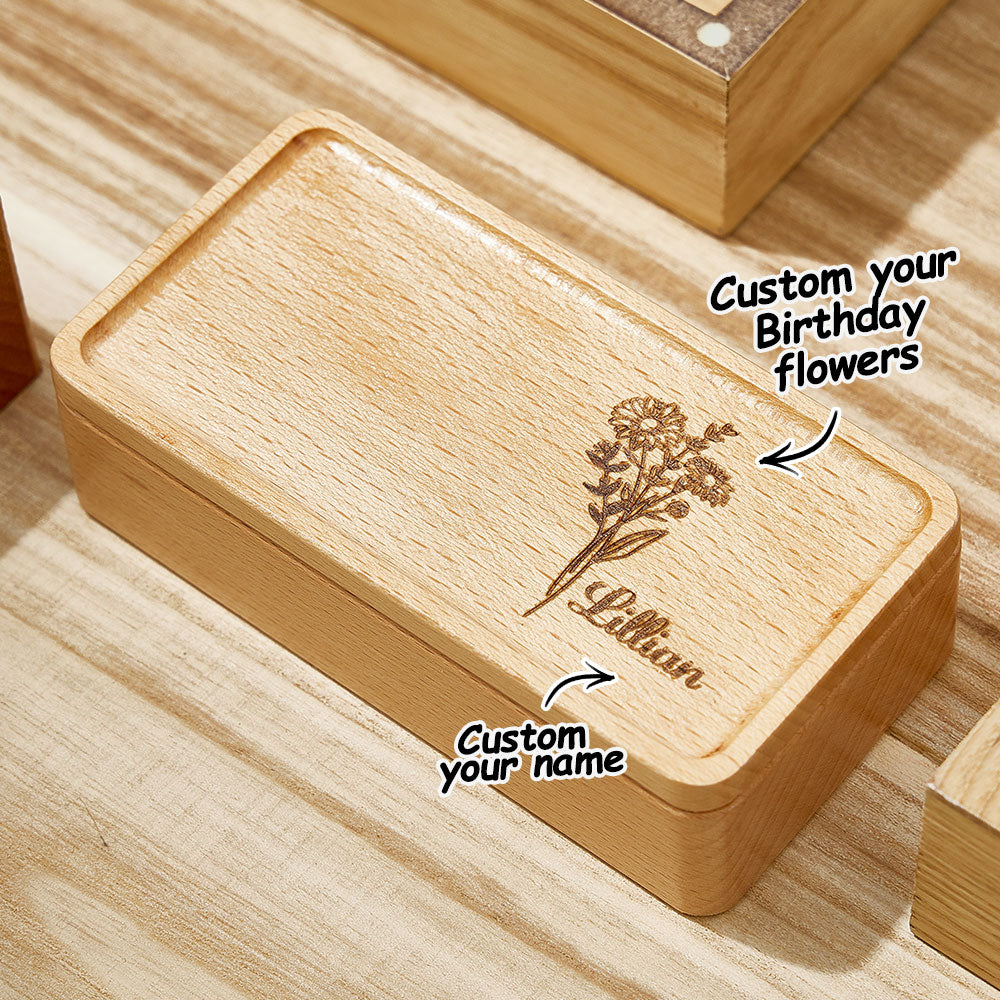 Personalised Birth Flower Jewellery Box Custom Name Jewellery Organiser Gift for Her
