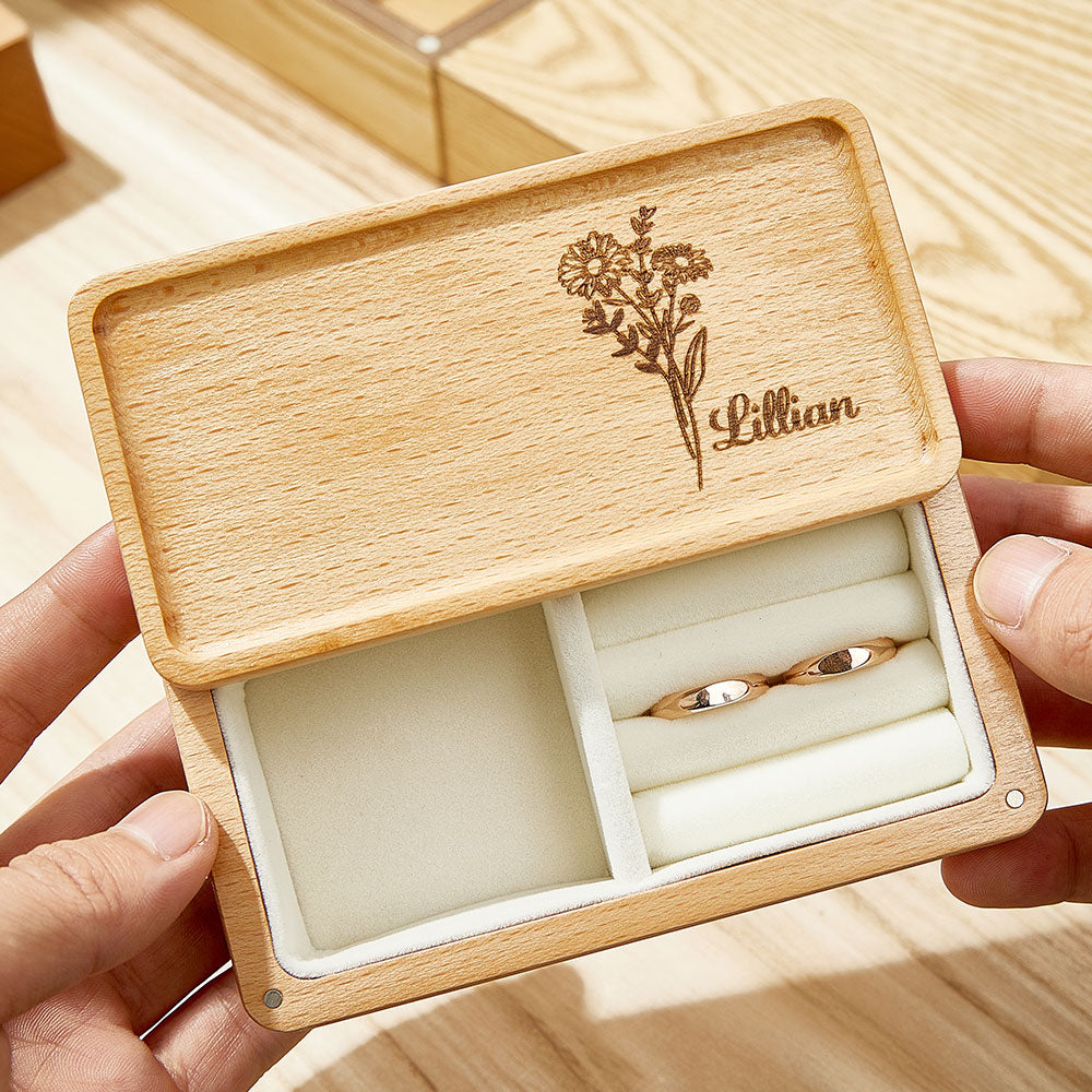 Personalised Birth Flower Jewellery Box Custom Name Jewellery Organiser Gift for Her