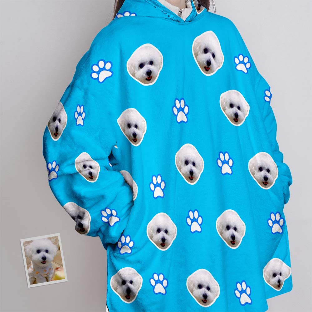 Customised Face Blanket Pajama Personalised Blanket Hoodie Gift for Women Pet Paw