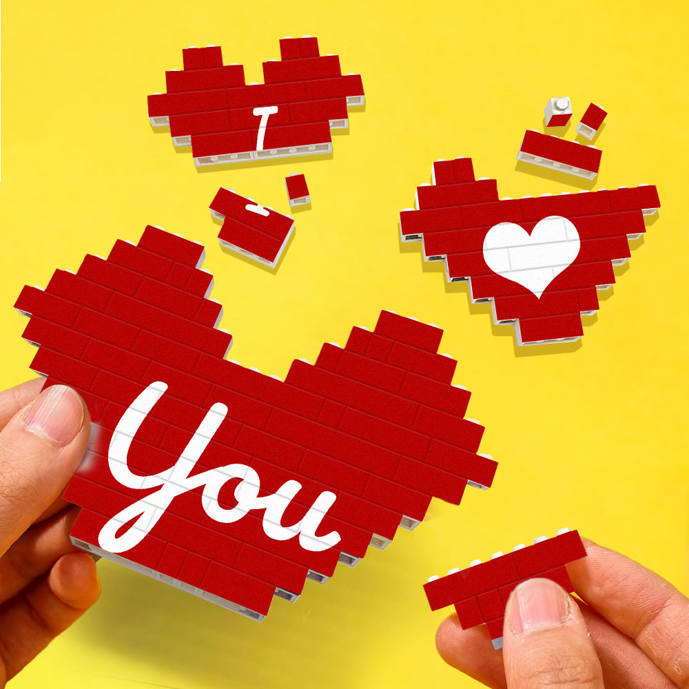 Custom 3PCS Building Brick Puzzles Personalised Heart Shaped Block Gift