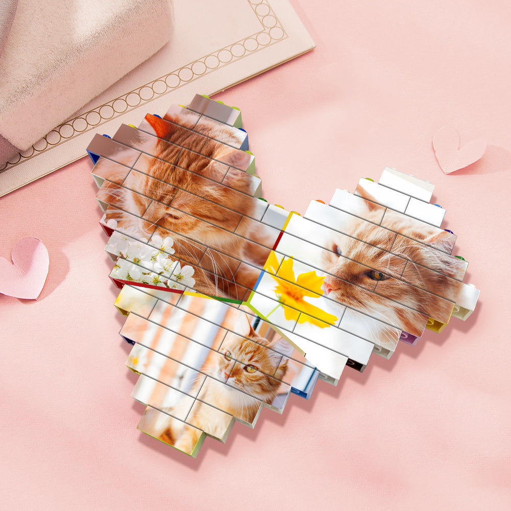 Personalised Colors Building Brick Custom Collage Photo Block Heart Shaped Brick Puzzles Gifts