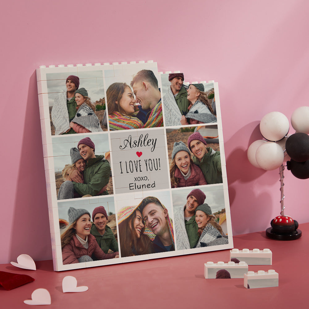 Personalised Building Block Puzzle Square Photo Brick I Love You XOXO
