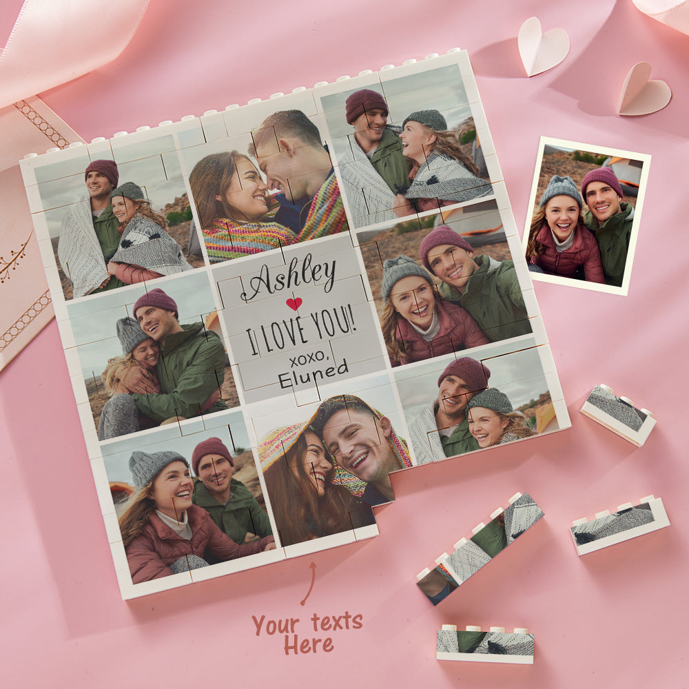 Personalised Building Block Puzzle Square Photo Brick I Love You XOXO