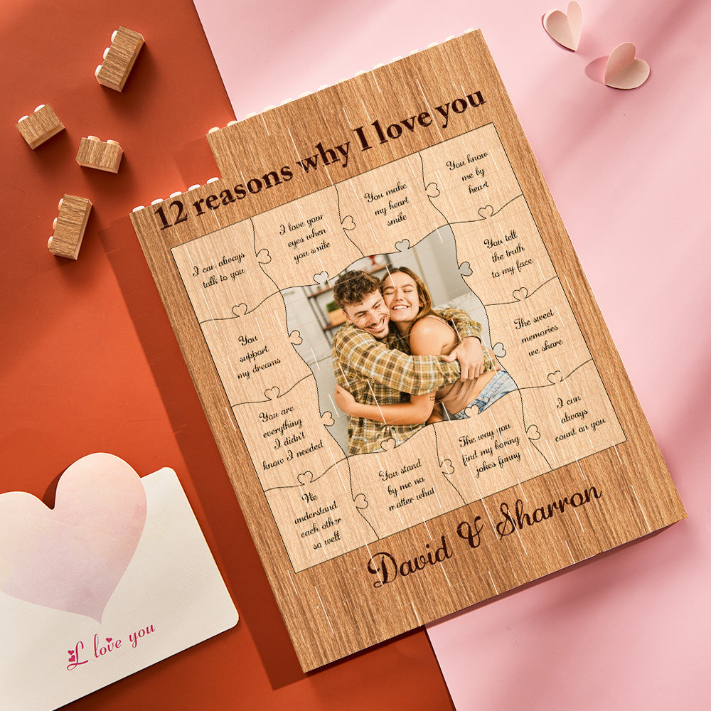 Customised Building Block Puzzle Vertical Building Photo Brick for Lover 12 Reasons Why I Love You