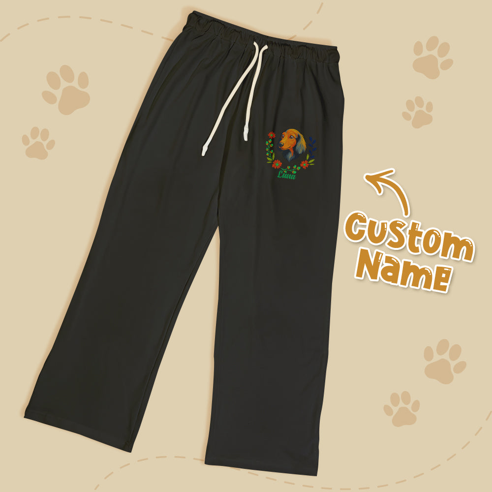 Personalised Pet Name Lounge Pants – Embroidered-Style Custom Sleepwear for Pet Lovers