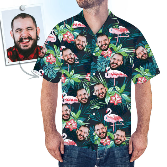 Custom Face Hawaiian Shirt And Beach Shorts Set Personalised Men's Photo Flamingo Flower Set Vacation Party Gift