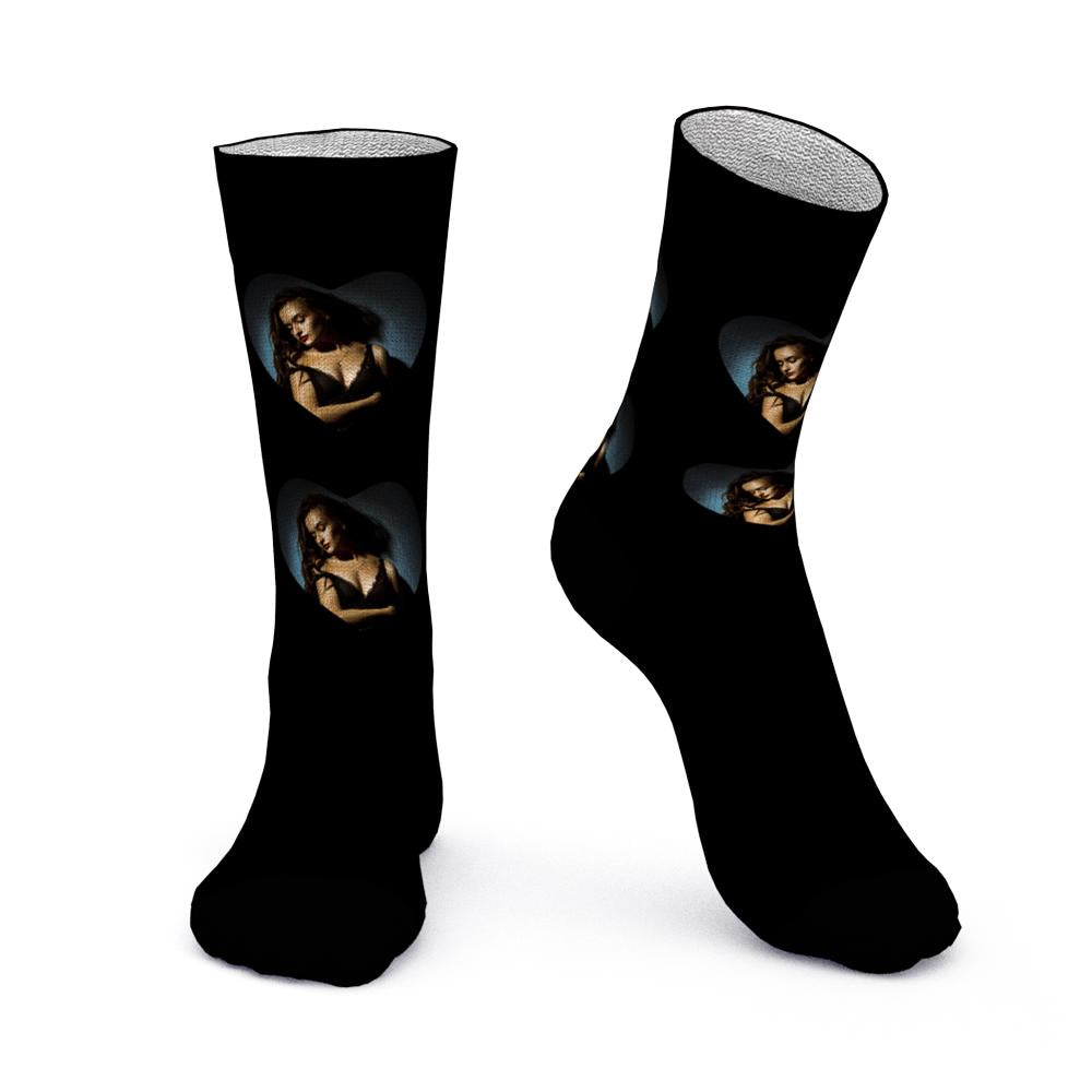 Custom Face Photo Engraving Underwear and Socks Set Love Heart Boxer Shorts Valentine's Day