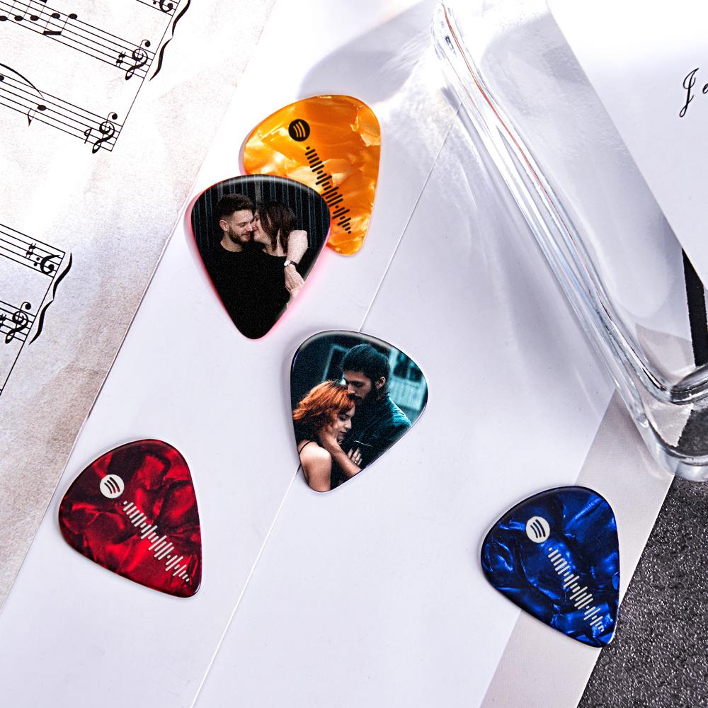 Personalised Photo Spotify Code Guitar Pick Engraved Double-Sided Printed with Photo Guitar Pick Gifts 6Pcs